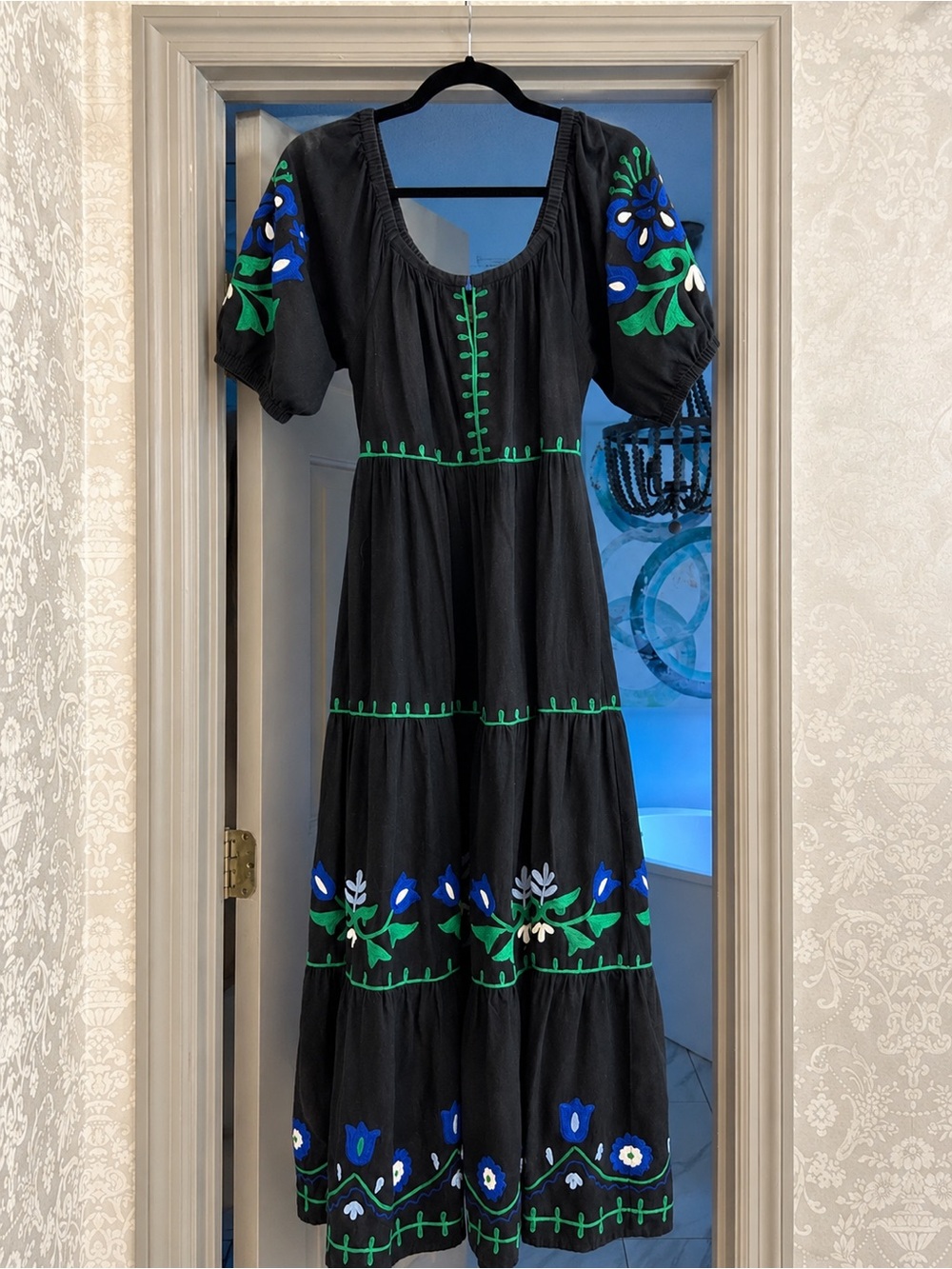 Roller Rabbit Lavandou Zara Embroidered Black Maxi Dress M